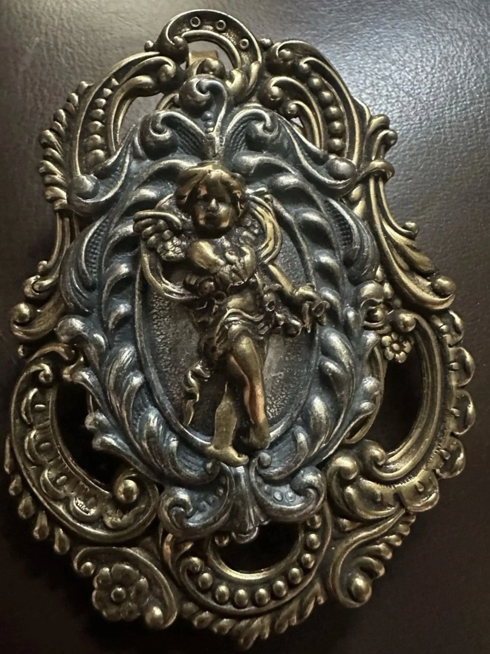 Two-Tone Cherub Statement Brooch in Gold and Dark Silver Victorian Style